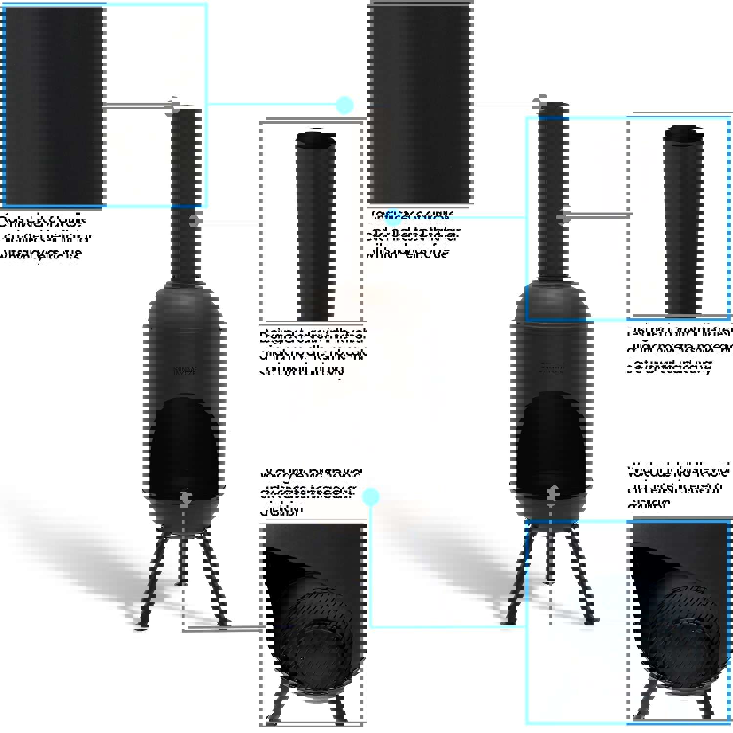 Sunnydaze 60 Chiminea Outdoor Wood-burning Fire Pit Black Steel with Fire Poker