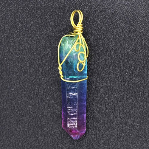 Handmade Wire Wrap Irregular Shape Rock Crystal Dyed Colorful Pendant