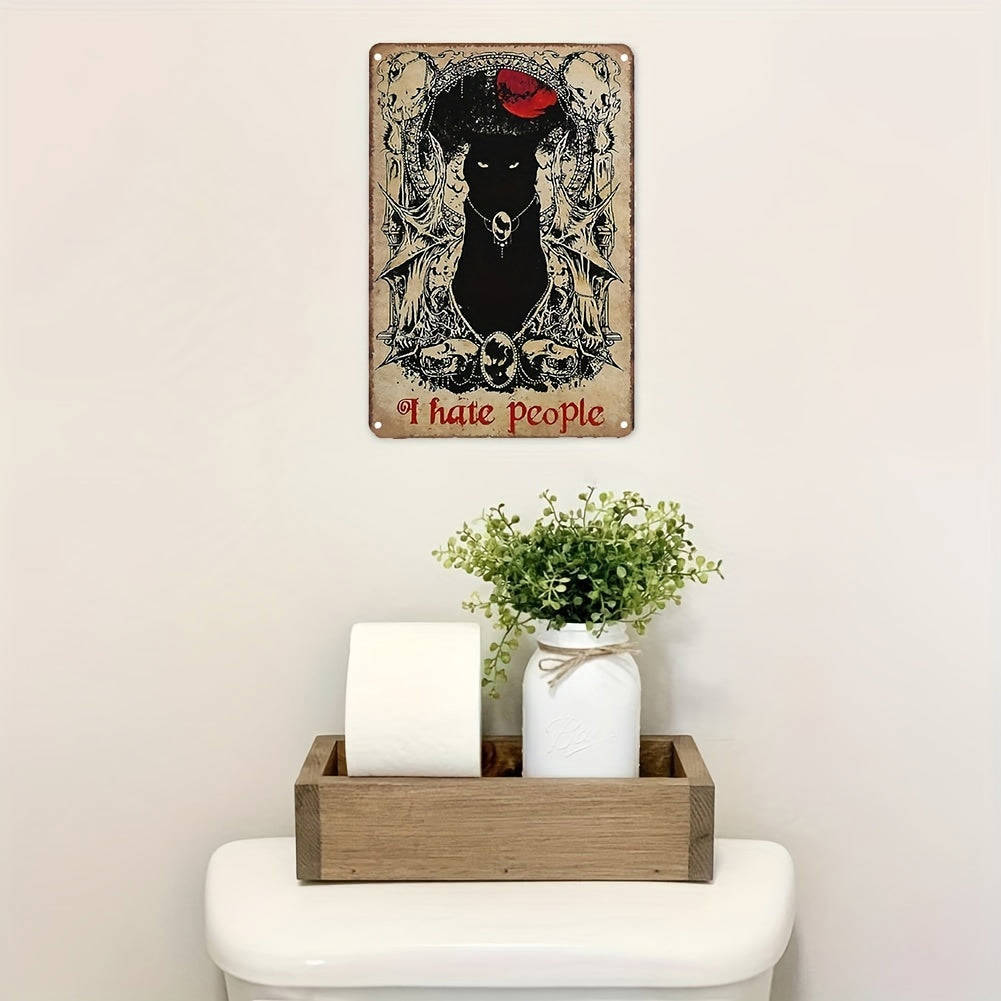 1pc Vintage Black Cat Funny Aluminum Sign for Home Garden Coffee Retro Wall Decor 7.9inch*11.9inch