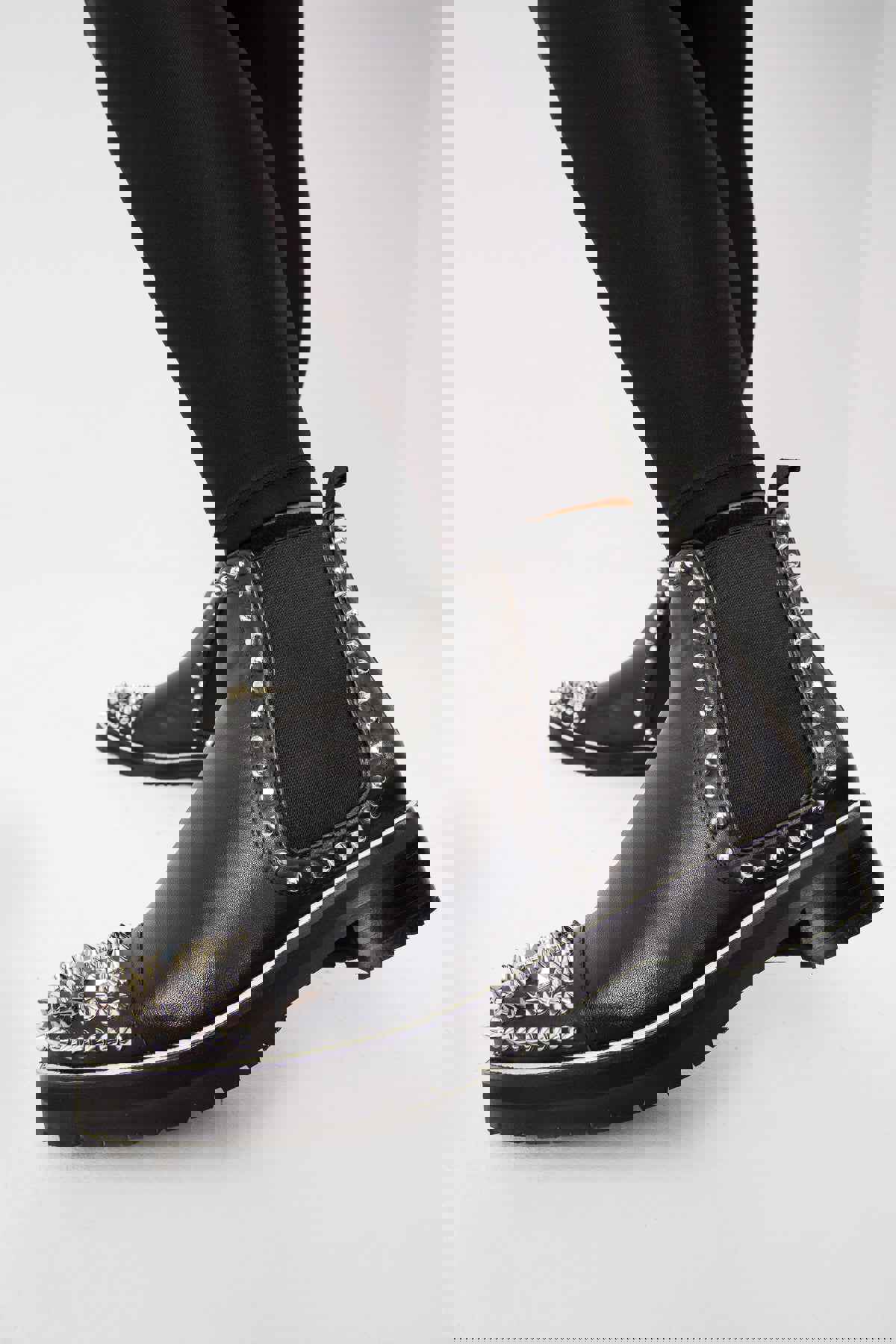 Vuvulane Black Spike Leather Ankle Women Boot