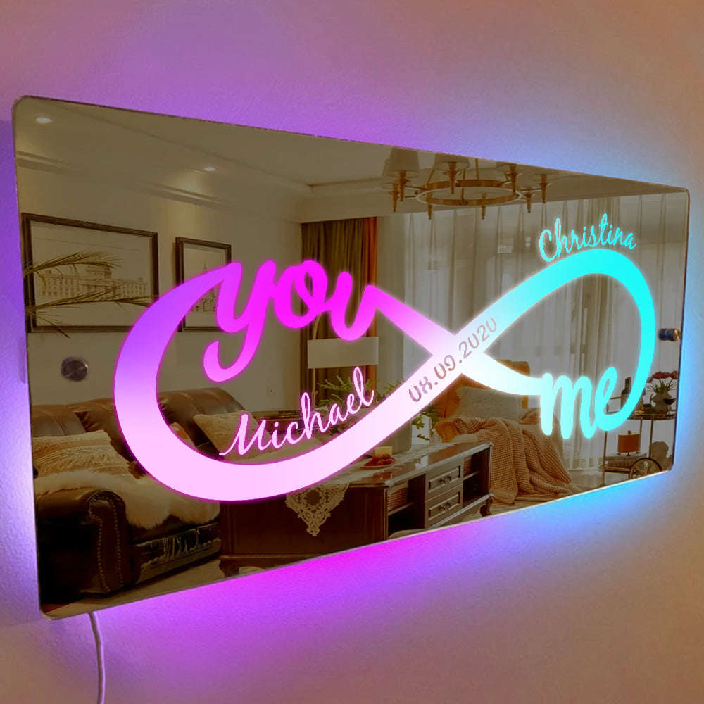 Personalized Name Mirror Light Infinity Love Gift for Couple - LED Wall Art for Anniversary, Birthday, Mothers Day