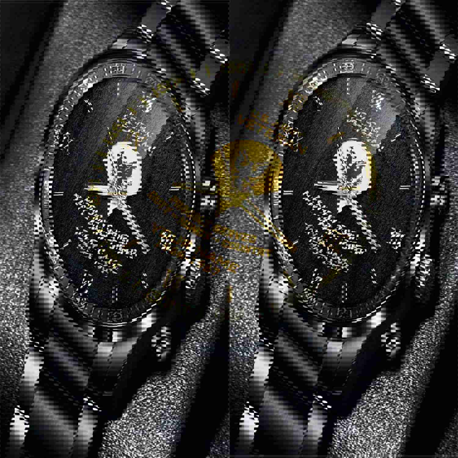 Military Black And Gold Fashion Watch US Army Veteran Personalized Gift