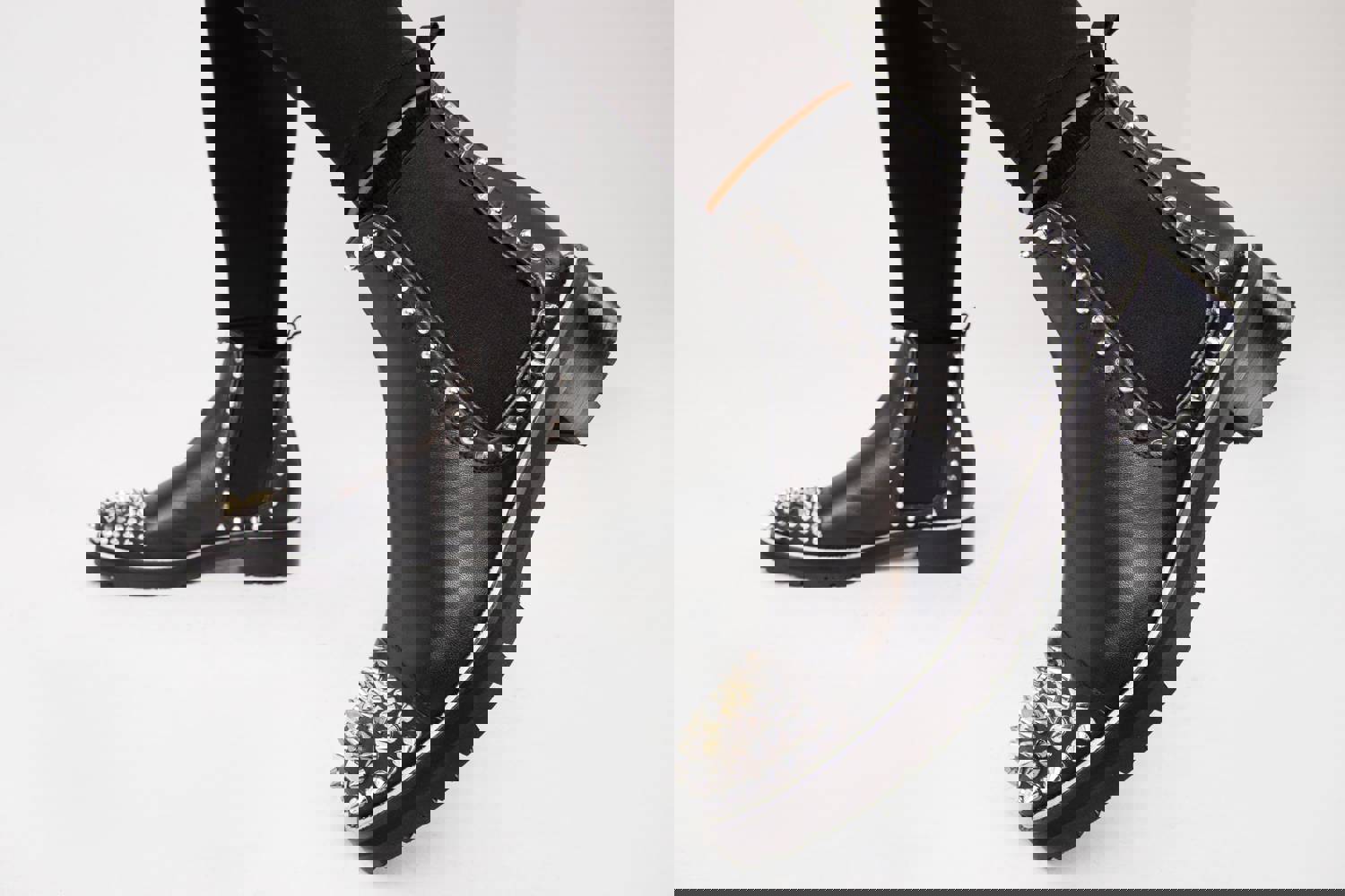 Vuvulane Black Spike Leather Ankle Women Boot