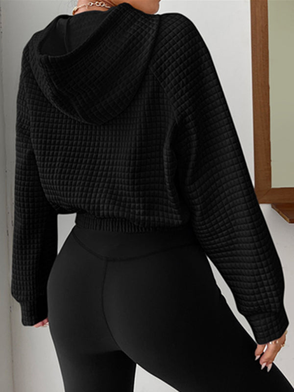 Loose Pullover Waffle Textured Hoodie