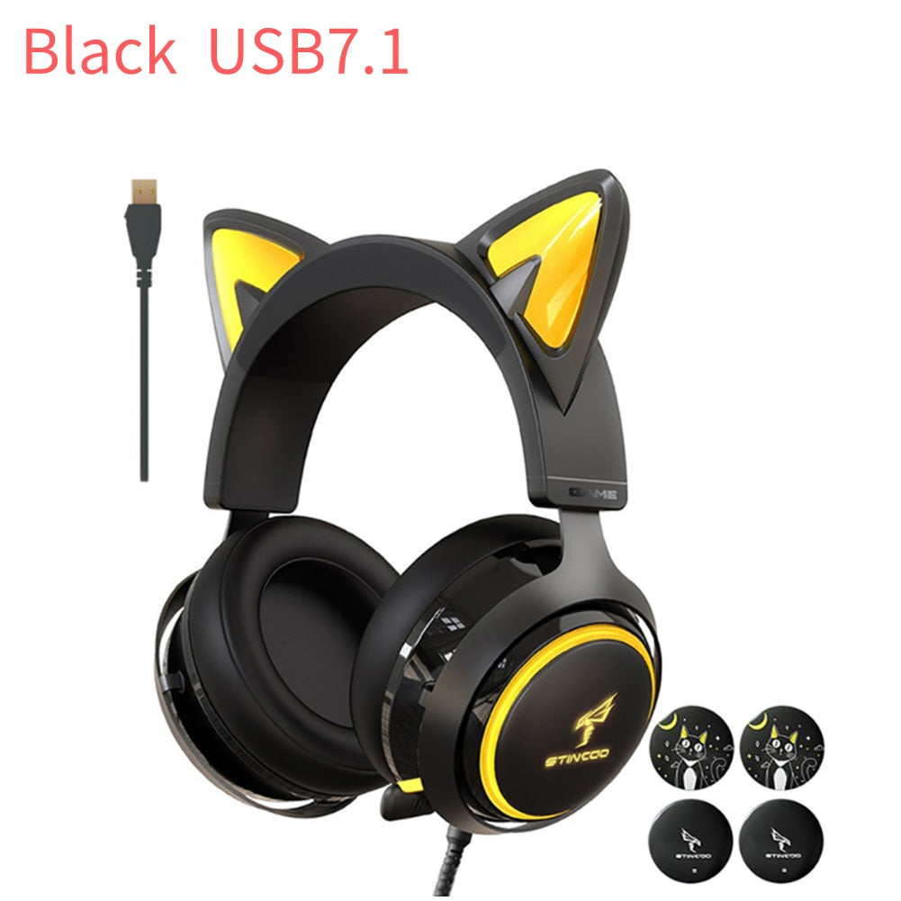 Luminous Cat Ears Headphones with Magic Touch Light Effect