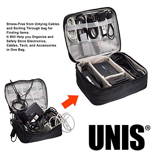 UNIS Black Electronic Organizer Carry Bag for Accessories, Chargers, USB, and Camera Hardware