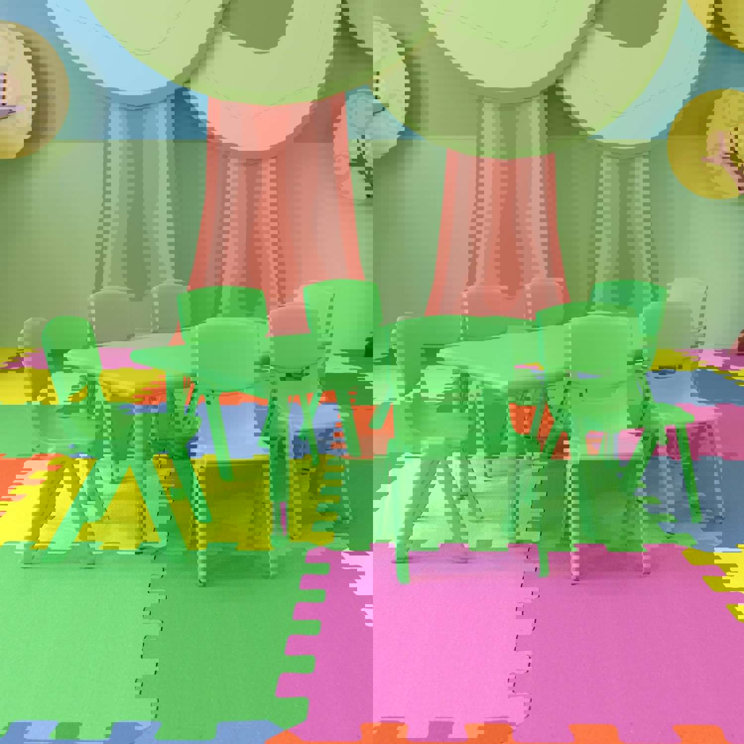 Emmy 24W x 48L Rectangular Plastic Height Adjustable Activity Table Set with 6 Chairs