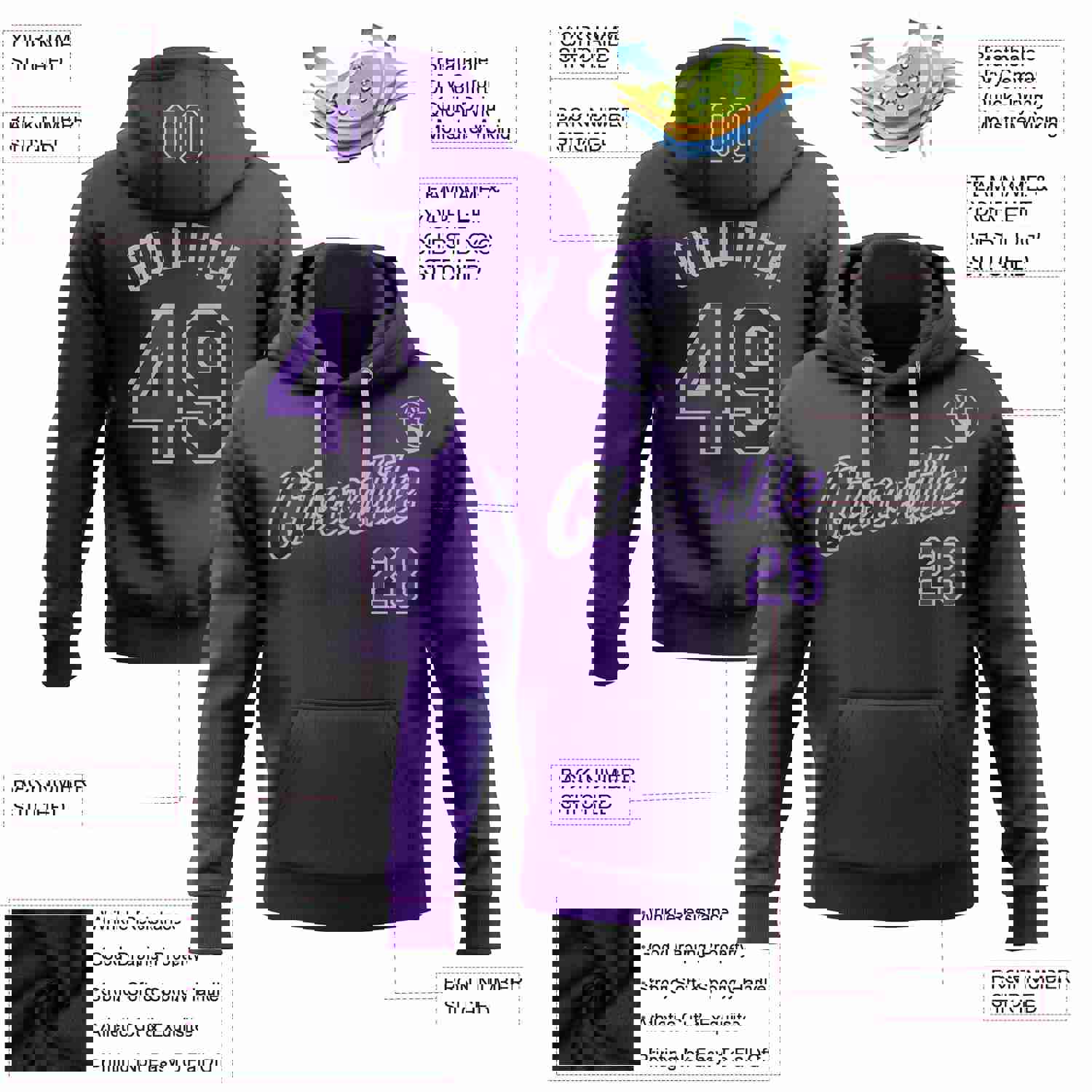 Custom Stitched Black Purple-Gray Gradient Fashion Sports Pullover Sweatshirt Hoodie