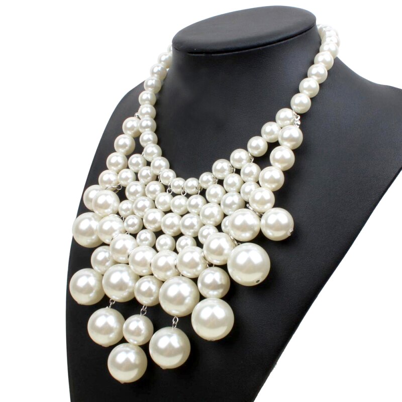 Elegant Hyperbole White Simulated Pearl Choker Necklace for Women