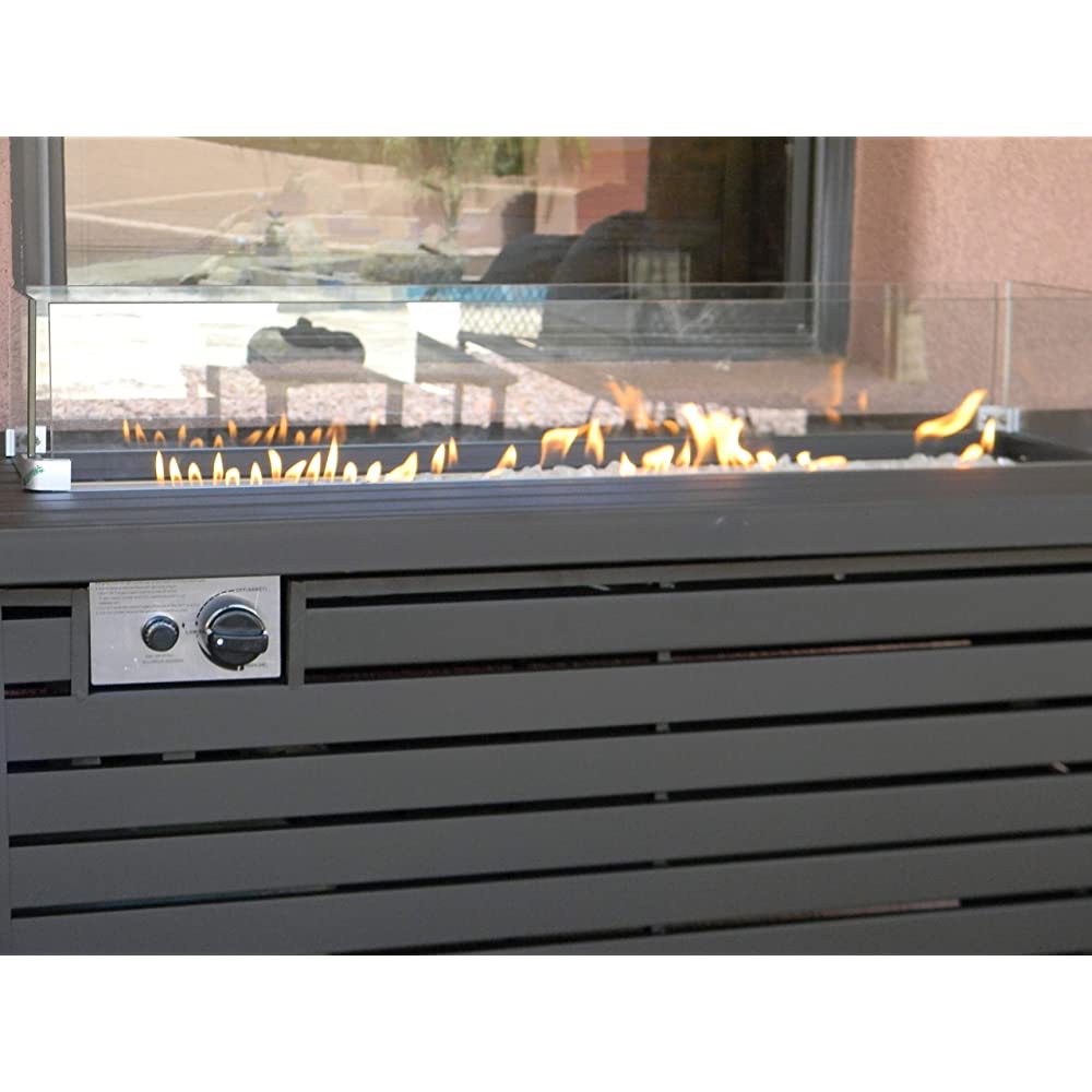 Hiland Patio Heaters Outdoor Rectangle Fire Pit in Black Mocha with Wind Screen