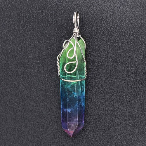 Handmade Wire Wrap Irregular Shape Rock Crystal Dyed Colorful Pendant