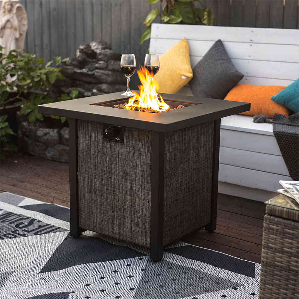 28 Inch Outdoor Gas Fire Pit Table with Free Lava Rock and Tabletop Lid