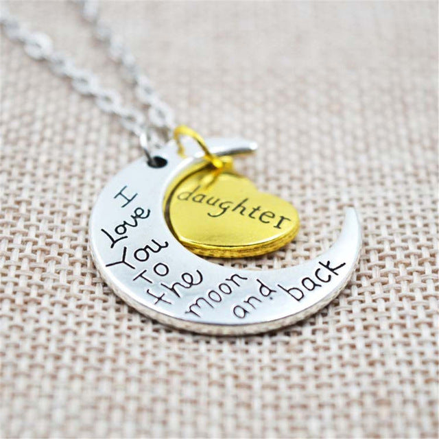 I Love You To The Moon And Back Silver Necklace - Vintage Family Pendant for Women, Fashion Jewelry, Mom Gift