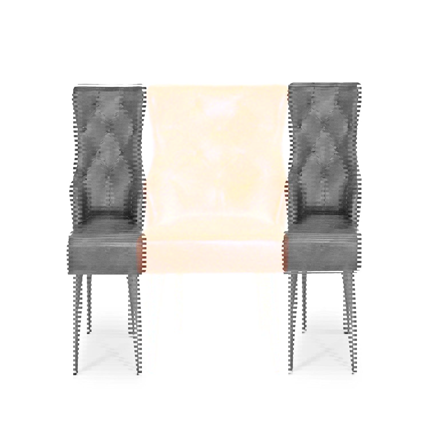 Farmhouse Luxury Dining Chair - Tufted Brown Leather - Metal Legs - Pair