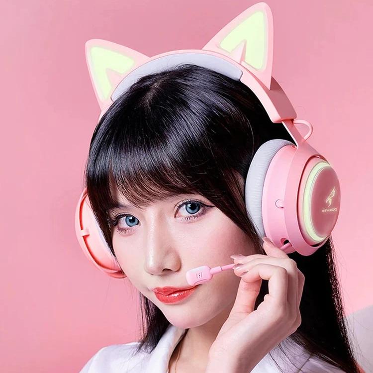 Luminous Cat Ears Headphones with Magic Touch Light Effect