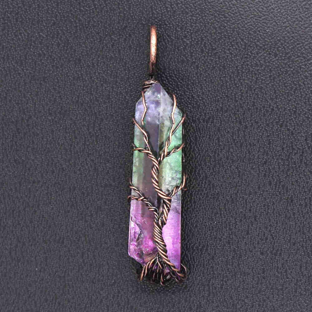 Handmade Wire Wrap Irregular Shape Rock Crystal Dyed Colorful Pendant