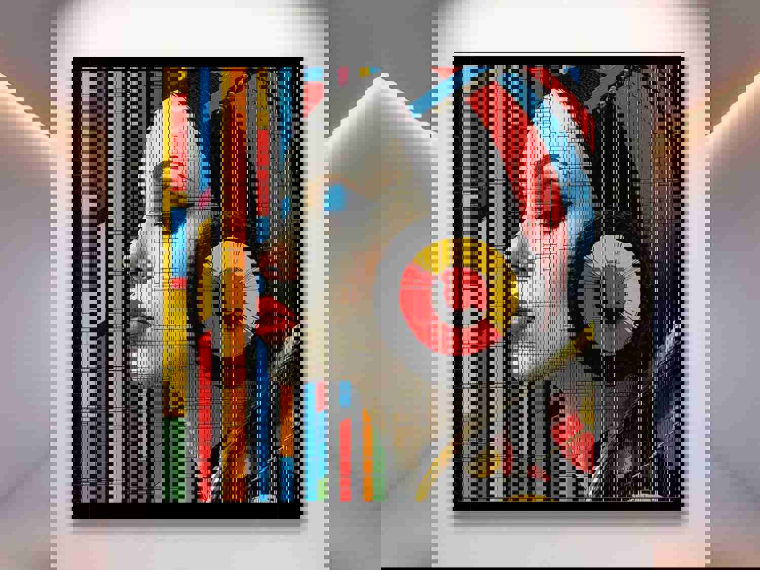 Mondrian Woman Headphones Wall Art Print - Vibrant Geometric Design