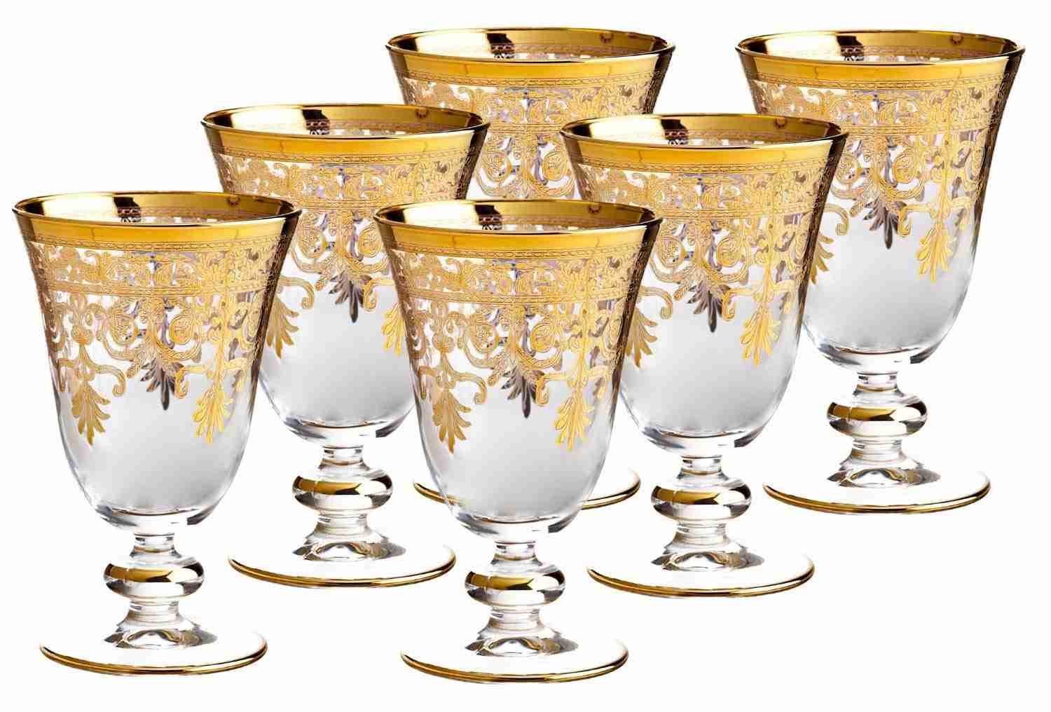 Fine Italian 8 Ounce Wine Glasses with 14K Gold Accent (Set of 6)