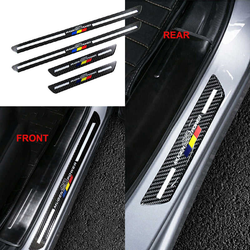 JDM Mugen Carbon Fiber Car Door Welcome Plate Sill Scuff Cover Decal Sticker 4 pcs Set