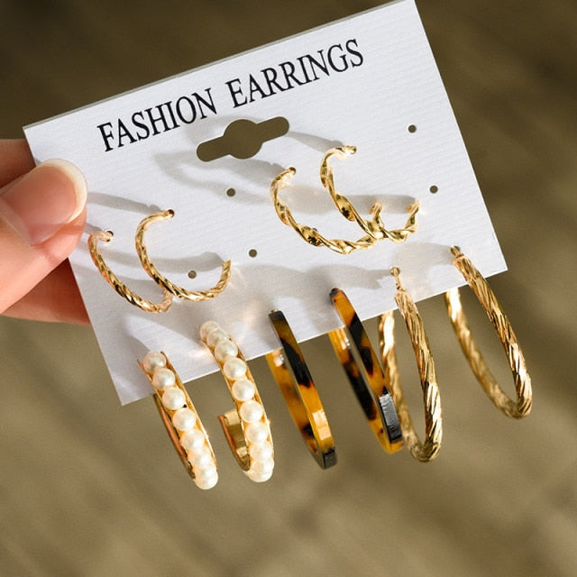 Fashion Geometric Hoop Earrings Set for Women - Vintage Punk Gold Metal Circle Earrings