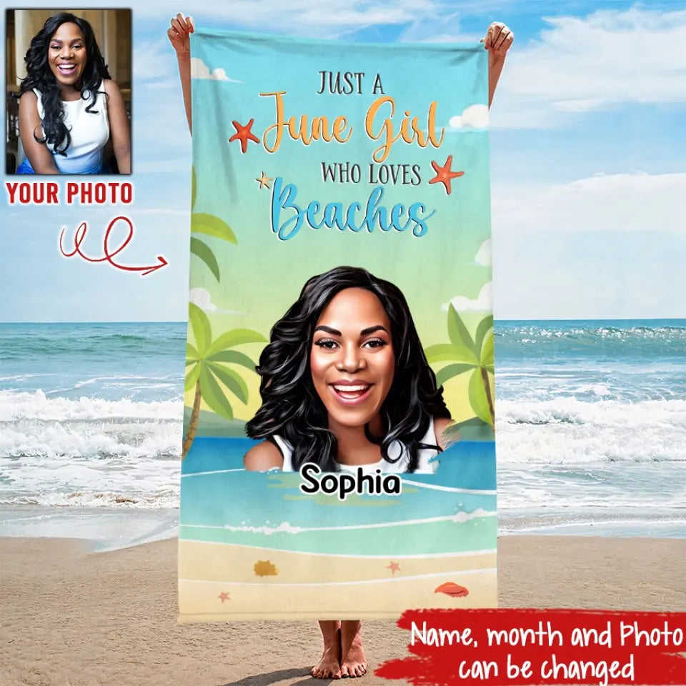 Custom Beach Towels - June Birthday Gift for Women, Soft and Absorbent