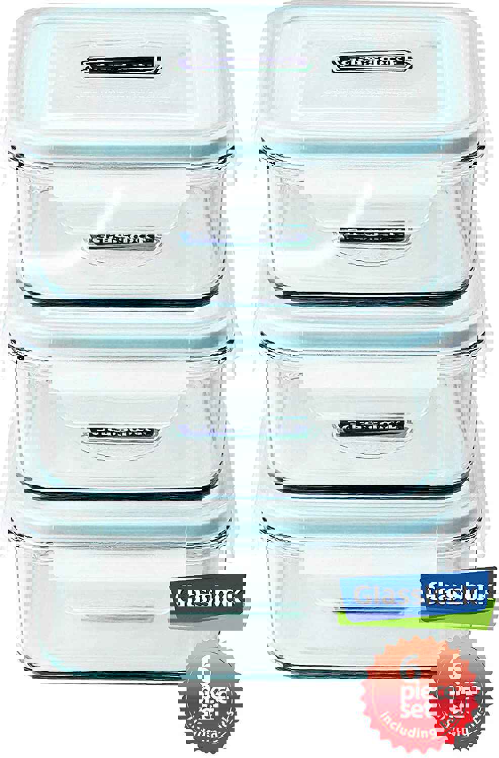 Glasslock Food-Storage Container with Locking Lids Microwave Safe Rectangular 37oz/1100ml Pack of 3