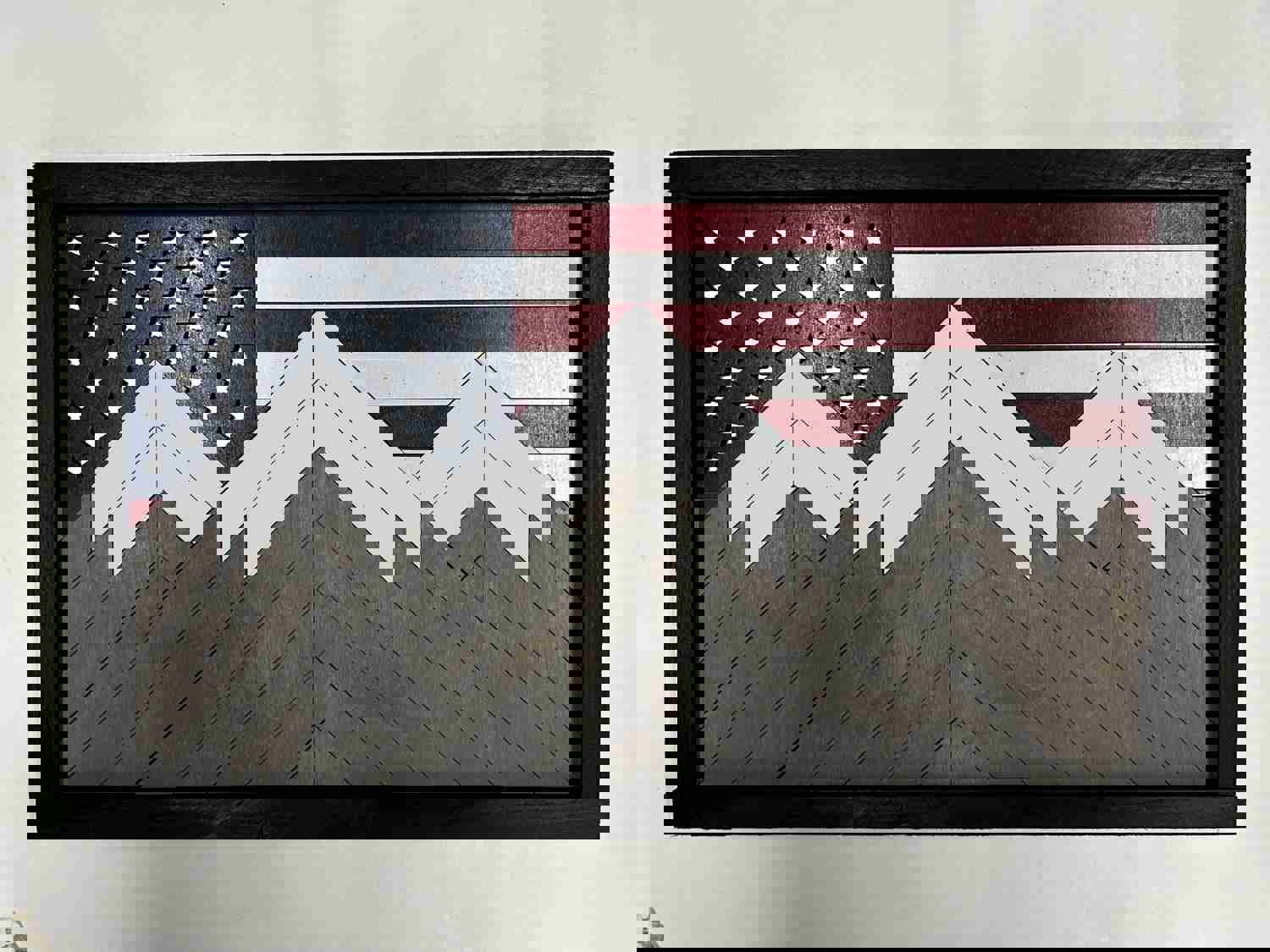 Rustic American Flag Mountain Mosaic Flag - Handmade Wood Wall Art