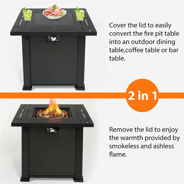 SEGMART 28 Outdoor Gas Fire Pit Table, 40,000 BTU Propane Patio Heater with Lid and Lava Rocks