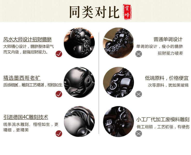 Blessed Obsidian Pixiu Pendant Necklace for Men and Women, Couple Wealth Attracting Crystal Pendant (3-12)