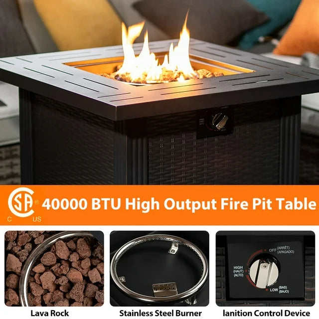 SEGMART 28 Outdoor Gas Fire Pit Table, 40,000 BTU Propane Patio Heater with Lid and Lava Rocks