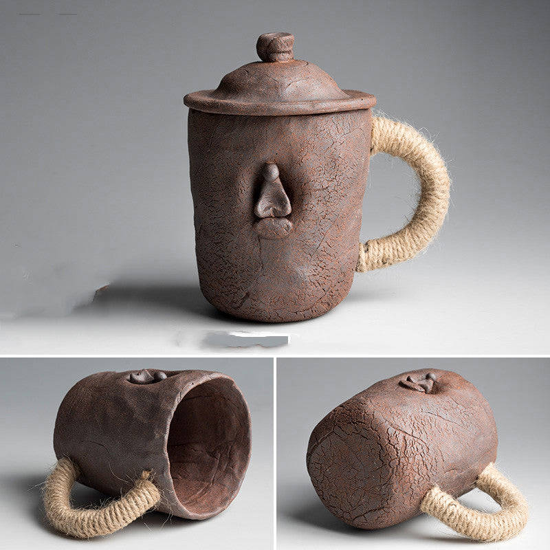 Thick Ceramic Mug With Lid Spoon - Large-capacity Japanese Coffee Cup