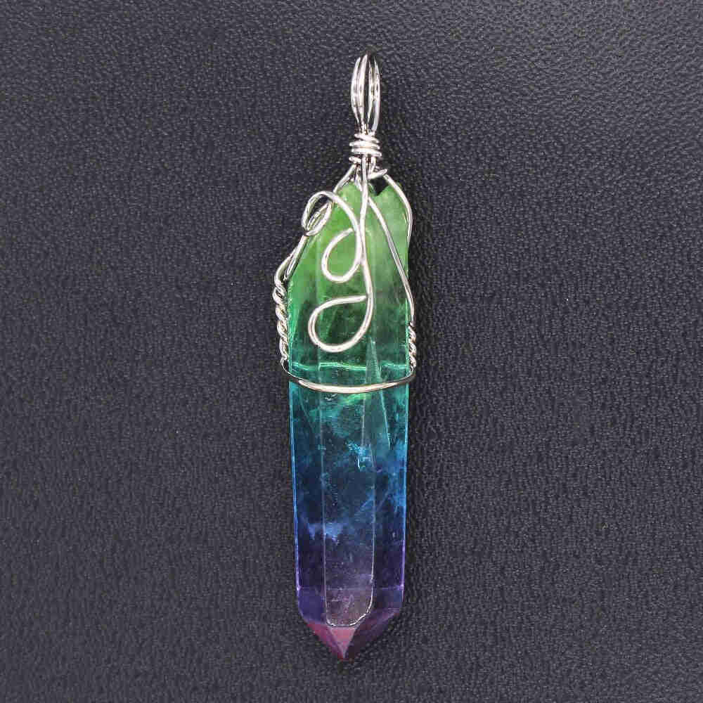 Handmade Wire Wrap Irregular Shape Rock Crystal Dyed Colorful Pendant