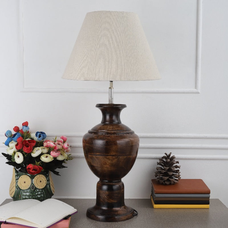BTR CRAFTS Spotted Wooden Big Matki Table Lamp (Bulb not Included)