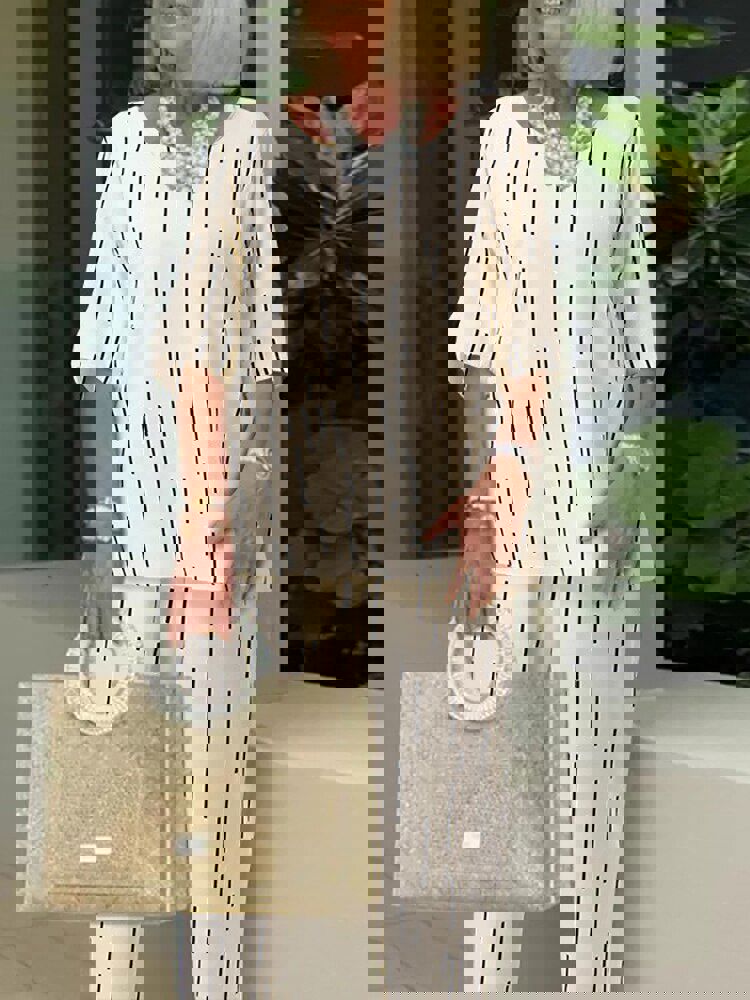 Anokhinaliza Women's Elegant Office Casual Two Piece Set with Printed Loose Pants