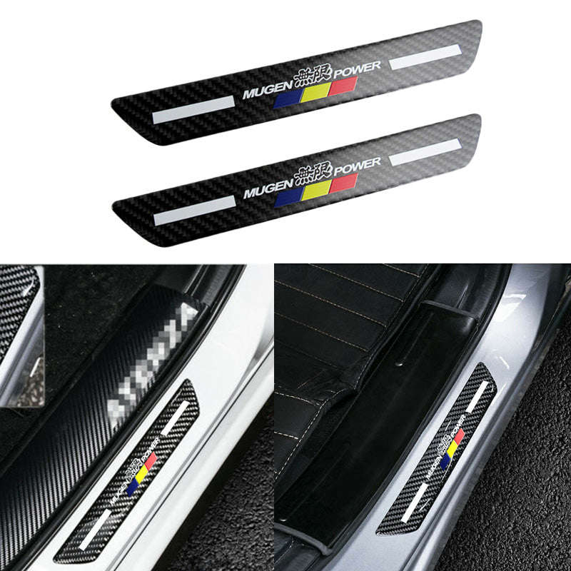 JDM Mugen Carbon Fiber Car Door Welcome Plate Sill Scuff Cover Decal Sticker 4 pcs Set