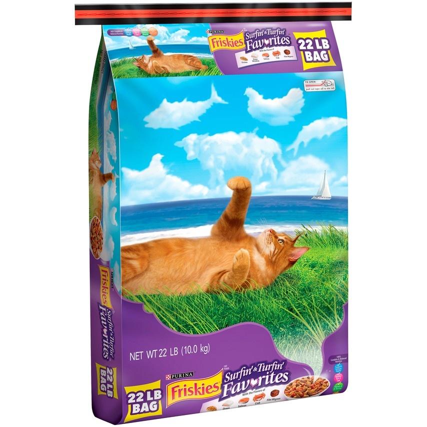 Purina Friskies Surfin & Turfin Favorites Dry Cat Food - Chicken, Filet Mignon, Ocean Whitefish, Liver & Salmon Flavors