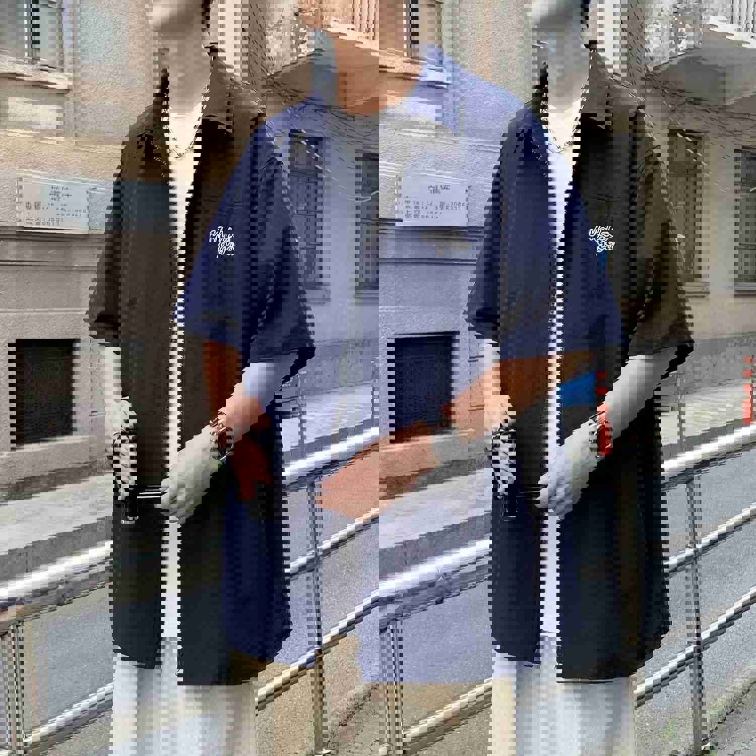 Men's Korean Fashion Short Sleeve Letter Embroidery Loose Tops Shirt