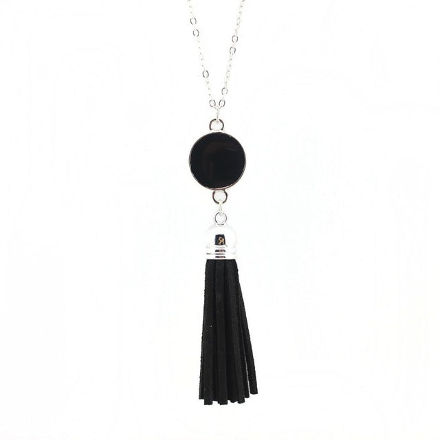 Monogram Blanks Enamel Disc Long Chain Pendant Necklace for Women - Personalized Fashion Jewelry