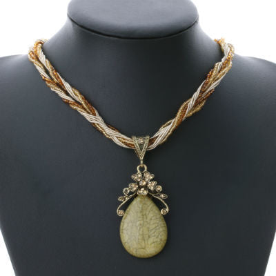 Bohemian Style Multilayer Beads Chain Crystal Gem Pendant Necklace for Women