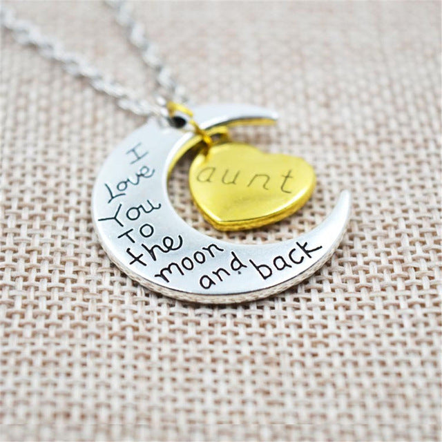 I Love You To The Moon And Back Silver Necklace - Vintage Family Pendant for Women, Fashion Jewelry, Mom Gift