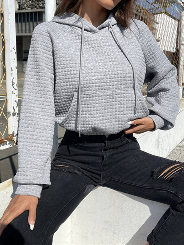 Loose Pullover Waffle Textured Hoodie