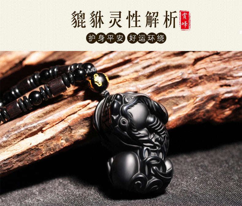 Blessed Obsidian Pixiu Pendant Necklace for Men and Women, Couple Wealth Attracting Crystal Pendant (3-12)