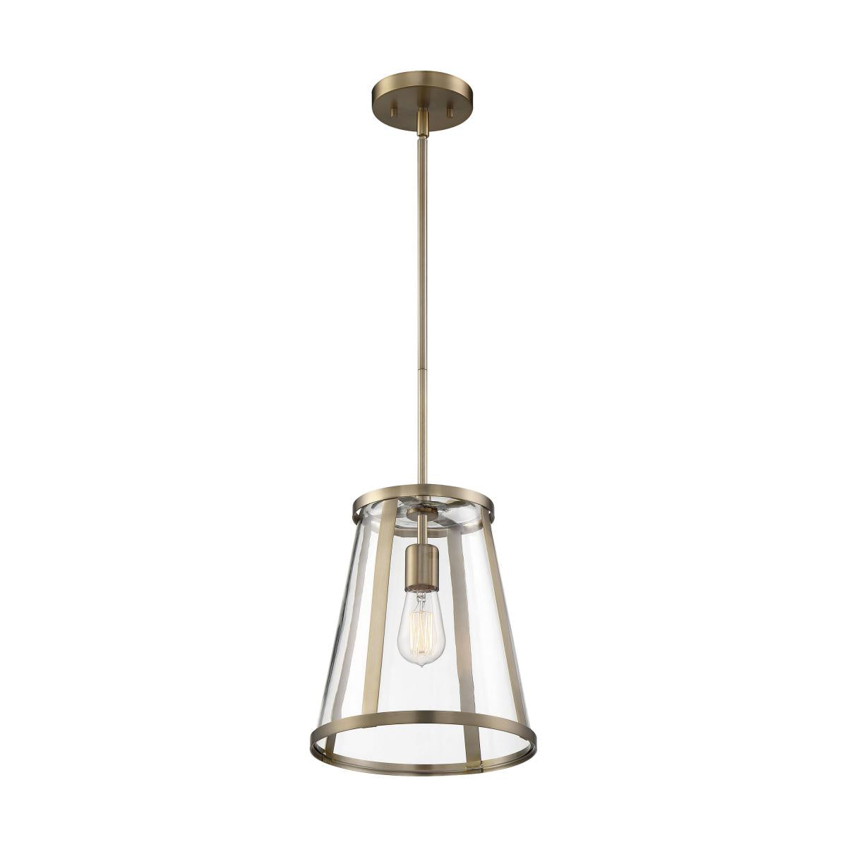 60-6697 BRUGE 1 LIGHT PENDANT - Clear Glass with Burnished Brass Finish