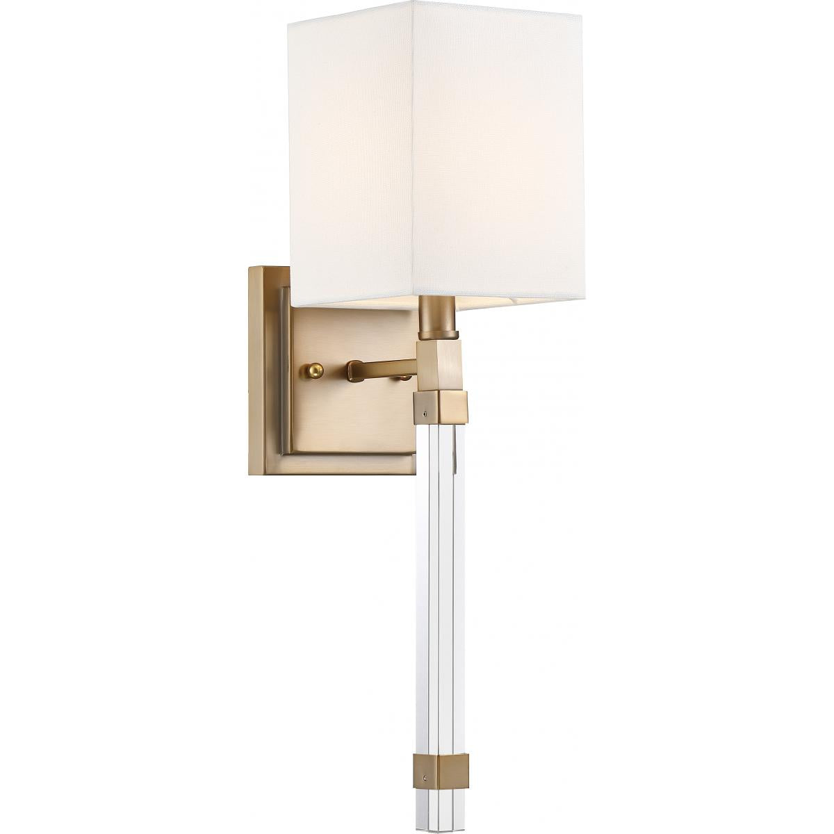 Thompson 1 Light Wall Sconce with White Linen Shade - Burnished Brass Finish