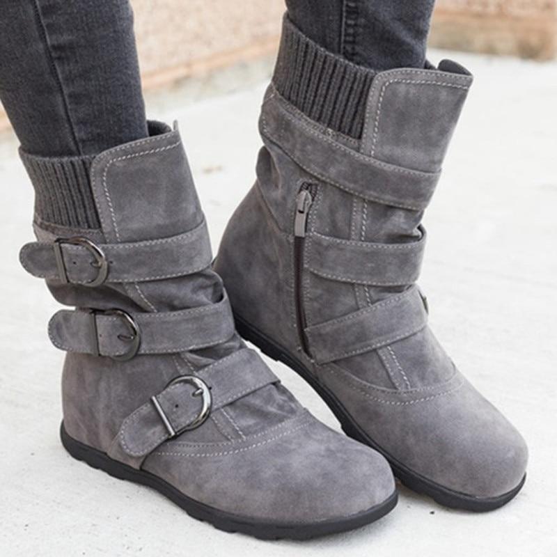 Comfortable Women Buckle Strap Platform Ankle Boots