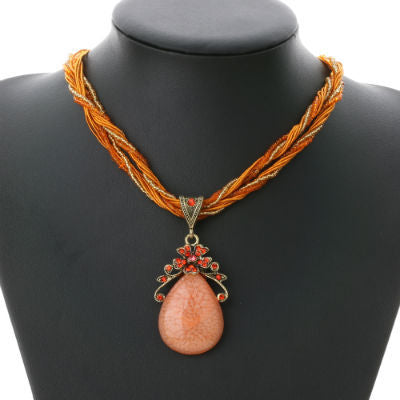 Bohemian Style Multilayer Beads Chain Crystal Gem Pendant Necklace for Women