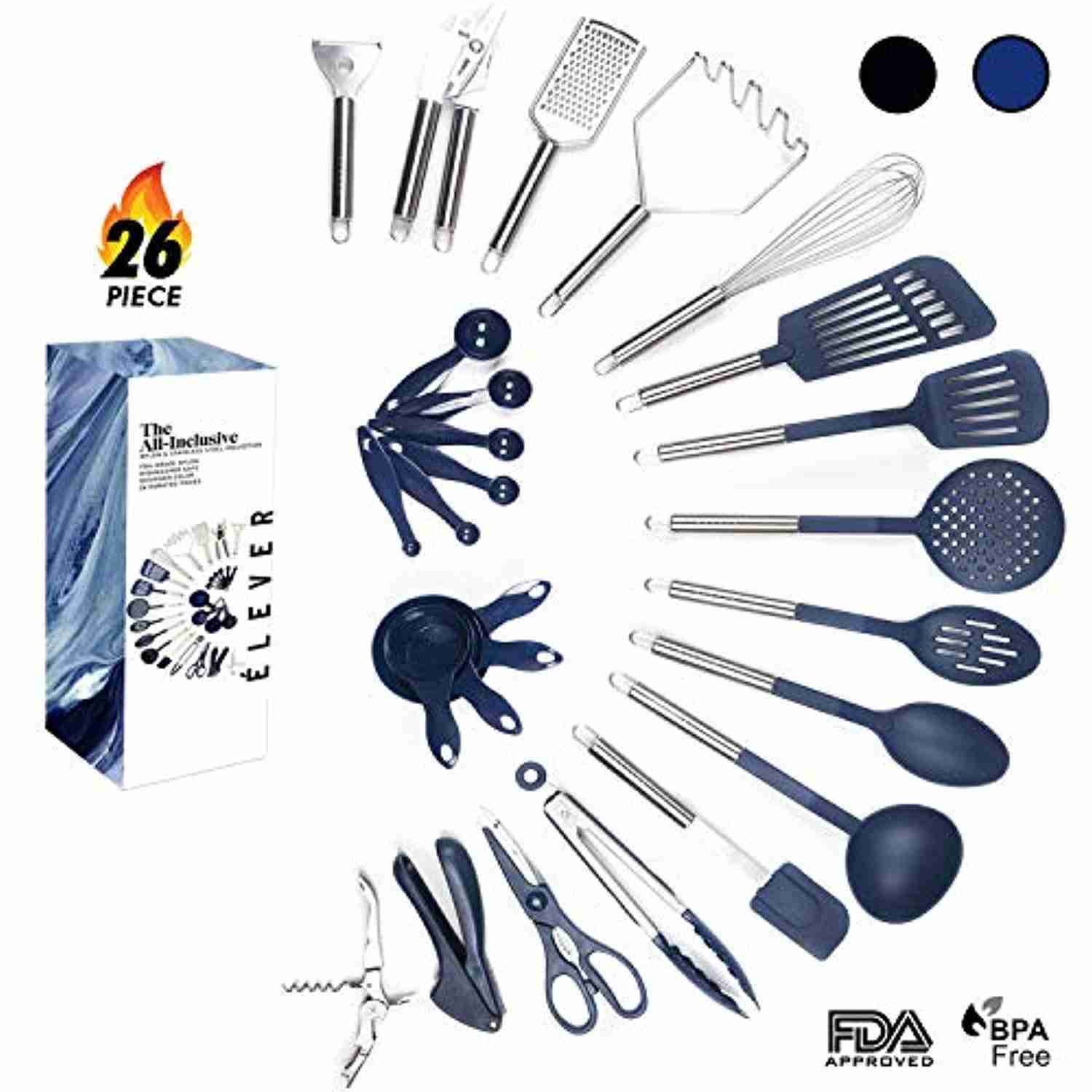 26-Piece Kitchen Utensil Set - Stainless Steel Cooking Tools for Nonstick Cookware