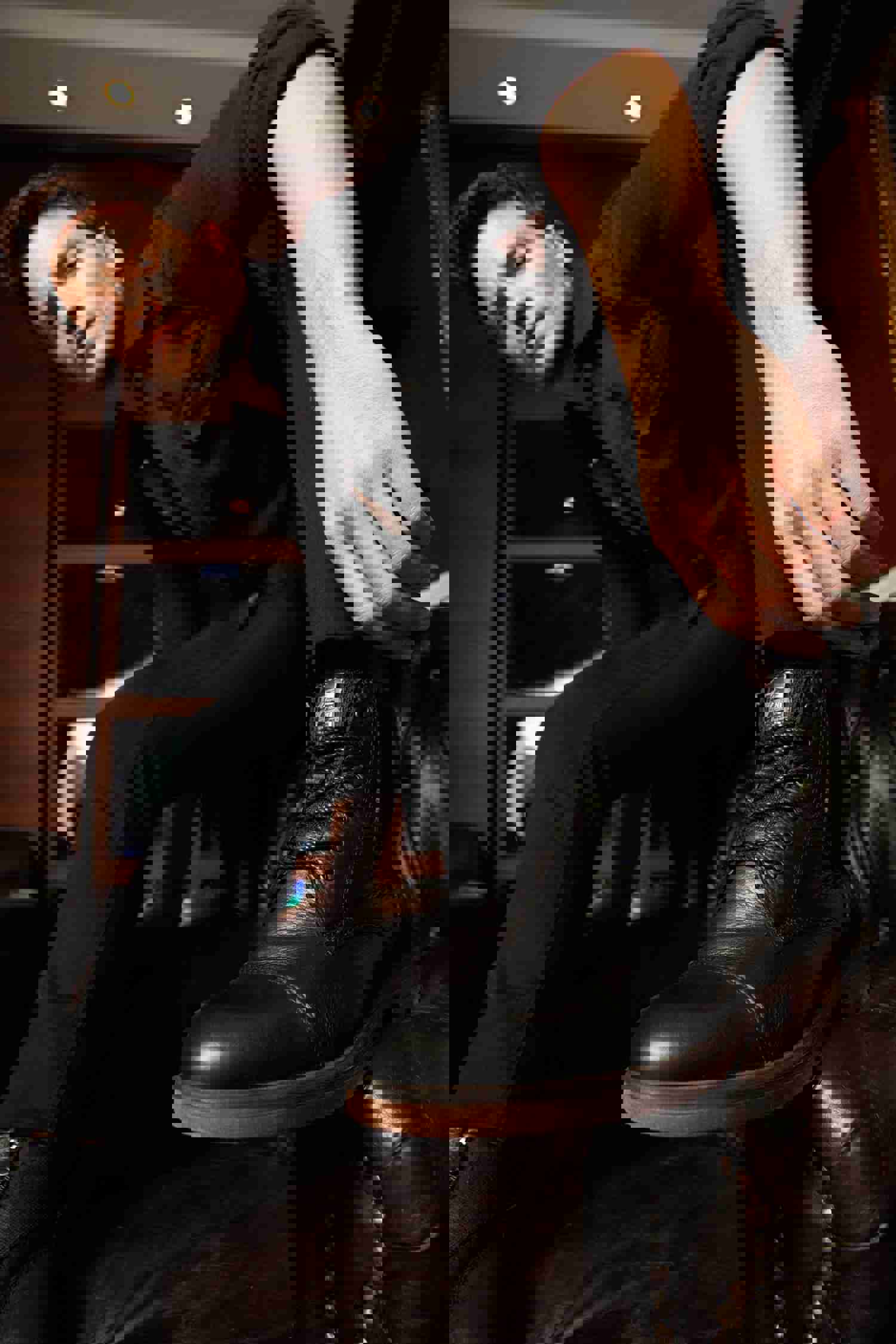 Zagreb Black Leather Cap Toe Lace Up Men Boot with Zipper