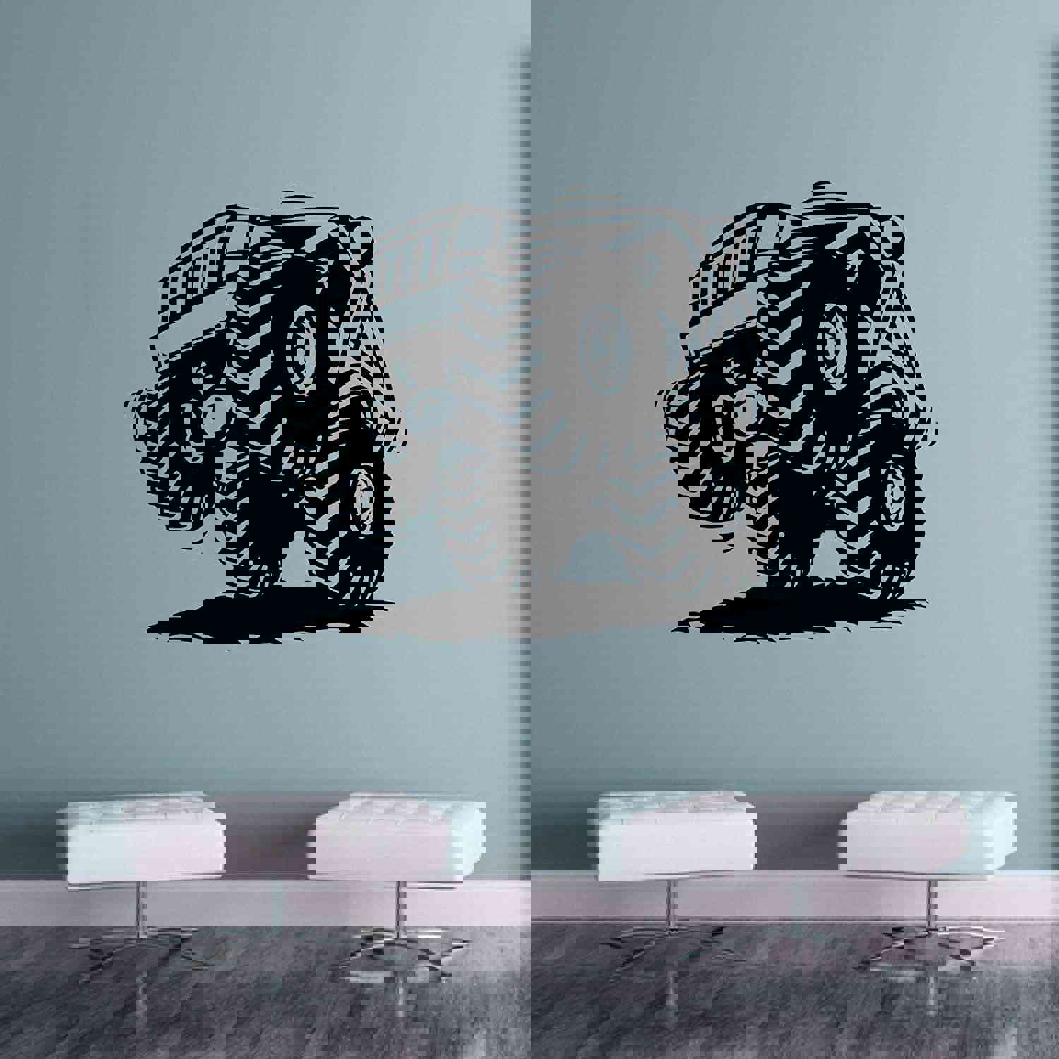Monster Truck Stunt Vinyl Wall Sticker Decal - Big Wheels Toy Car Design