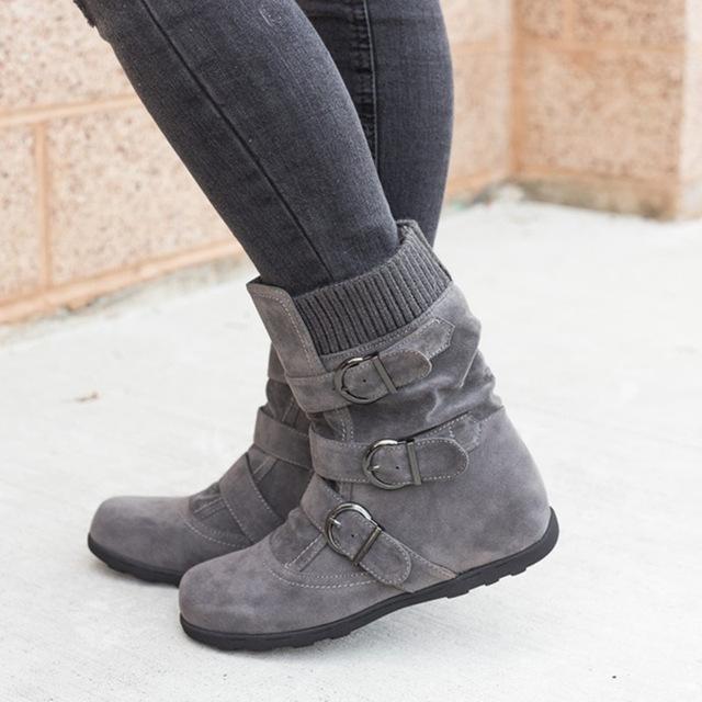 Comfortable Women Buckle Strap Platform Ankle Boots